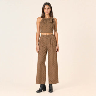 Pantalon Wide Leg con Pinzas y Estampado de Puntos para Mujer Forever 21 #color_café