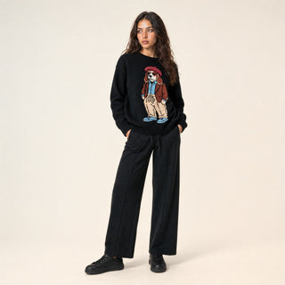 Pantalon Wide Leg con Pinzas y Cordón para Mujer Forever 21 #color_negro
