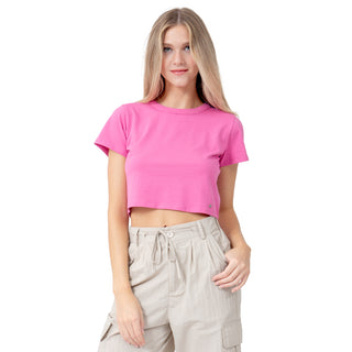 BASIC COTTON SHORT SLEEVE CROP T-SHIRT