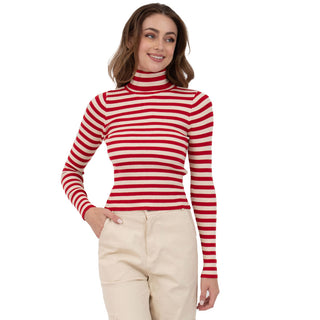 PLAYERA PARA MUJER KNIT HIGH NECK WITH STRIPES FOREVER 21