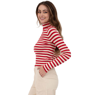 PLAYERA PARA MUJER KNIT HIGH NECK WITH STRIPES FOREVER 21