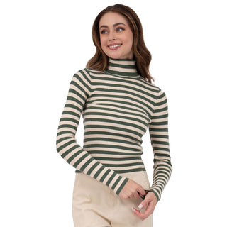 PLAYERA PARA MUJER KNIT HIGH NECK WITH STRIPES FOREVER 21