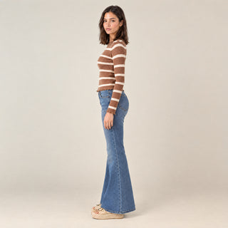 Playera Slim de Rayas con Manga Larga para Mujer Forever 21 #color_café