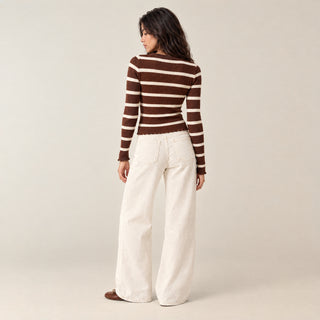 Playera Slim de Rayas con Manga Larga para Mujer Forever 21 #color_chocolate