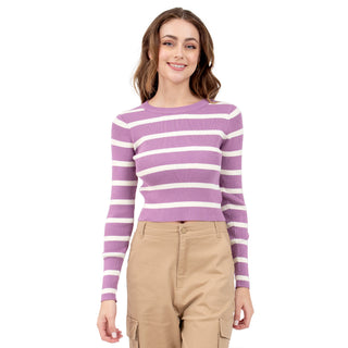 PLAYERA PARA MUJER KNIT CROP WITH STRIPES FOREVER 21