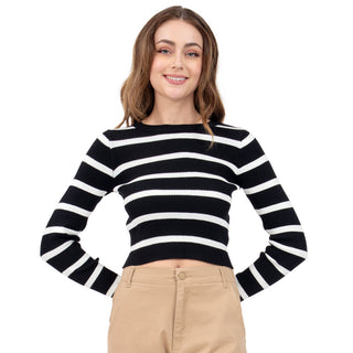 PLAYERA PARA MUJER KNIT CROP WITH STRIPES FOREVER 21