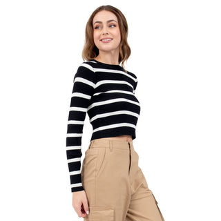 PLAYERA PARA MUJER KNIT CROP WITH STRIPES FOREVER 21