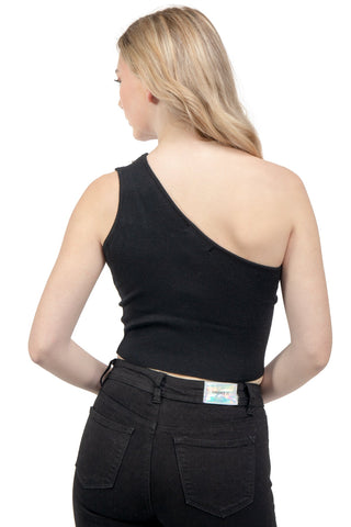 Playera knit asimétrica con pedrería