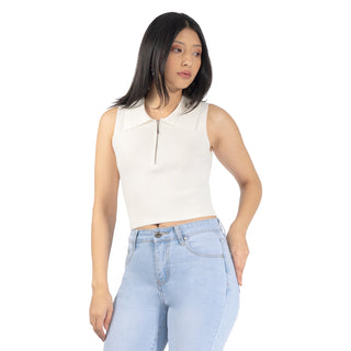 Playera sin Mangas con Solapa Frontal y Cierre Metálico