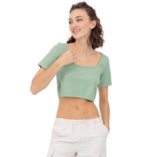 PLAYERA CROP MANGA CORTA CUELLO EN V PARA DAMA FOREVER 21