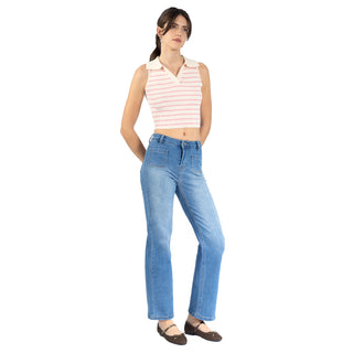 Playera a Rayas Tejida con Cuello Polo y Manga Corta