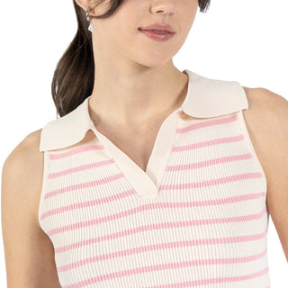 Playera a Rayas Tejida con Cuello Polo y Manga Corta