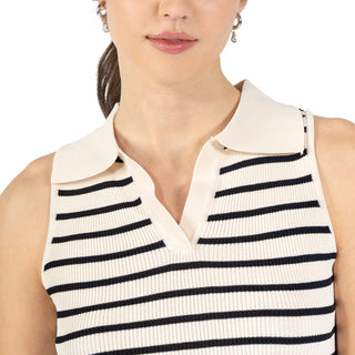 Playera a Rayas Tejida con Cuello Polo y Manga Corta