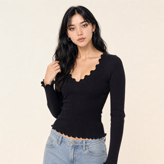 Playera Crop con Escote en V para Mujer Forever 21 #color_negro