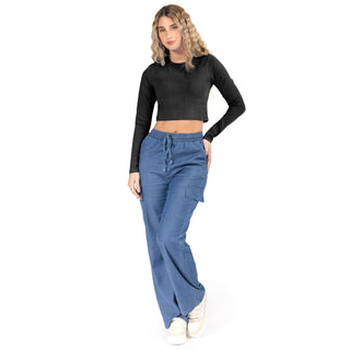 Playera  Básica Slim Fit Crop Manga Larga