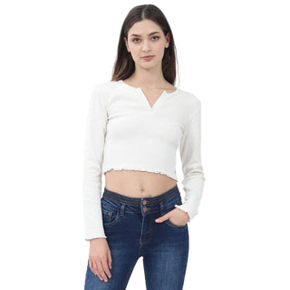 PLAYERA PARA MUJER FASHION RIB NECK V FOREVER 21