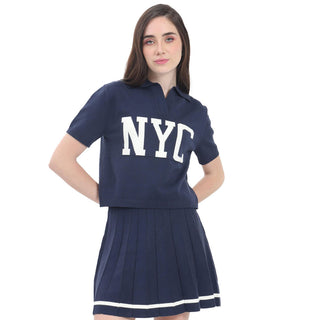 PLAYERA PARA MUJER KNIT POLO NECK & PRINTED NYD FOREVER 21