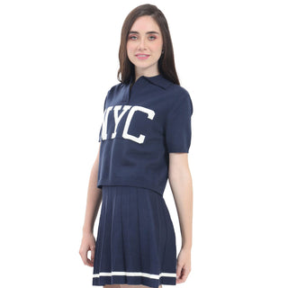 PLAYERA PARA MUJER KNIT POLO NECK & PRINTED NYD FOREVER 21