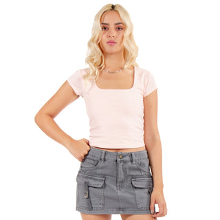 CROP BASIC T-SHIRT WITH OPEN NECK