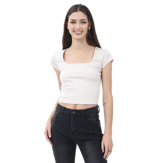 CROP BASIC T-SHIRT WITH OPEN NECK