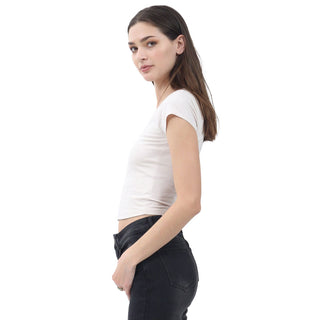 CROP BASIC T-SHIRT WITH OPEN NECK