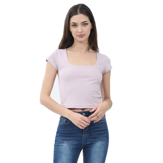 CROP BASIC T-SHIRT WITH OPEN NECK