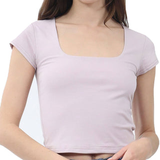 CROP BASIC T-SHIRT WITH OPEN NECK