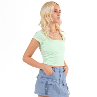 CROP BASIC T-SHIRT WITH OPEN NECK