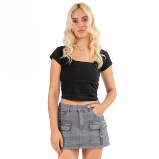 CROP BASIC T-SHIRT WITH OPEN NECK