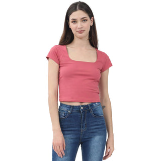 CROP BASIC T-SHIRT WITH OPEN NECK