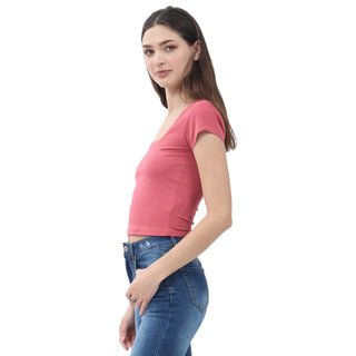 CROP BASIC T-SHIRT WITH OPEN NECK