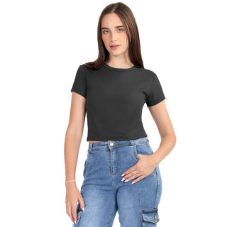 Playera Básica Slim Fit Crop Manga Corta
