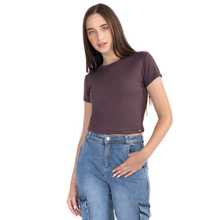 Playera Básica Slim Fit Crop Manga Corta