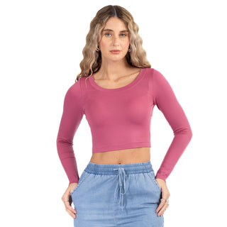Playera Básica Slim Fit Crop Seamless Manga Larga