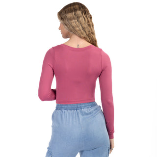 Playera Básica Slim Fit Crop Seamless Manga Larga