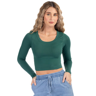 Playera Básica Slim Fit Crop Seamless Manga Larga