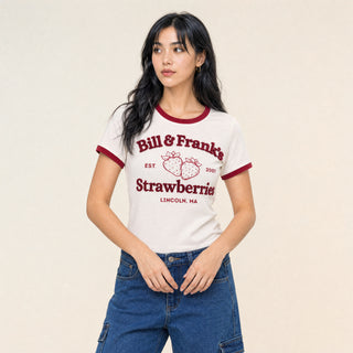 Playera Ringer con Estampado para Mujer Forever 21 #color_hueso