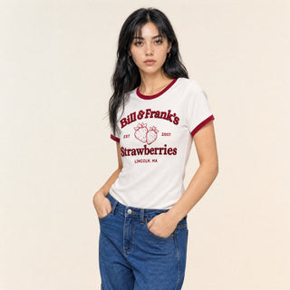 Playera Ringer con Estampado para Mujer Forever 21 #color_hueso