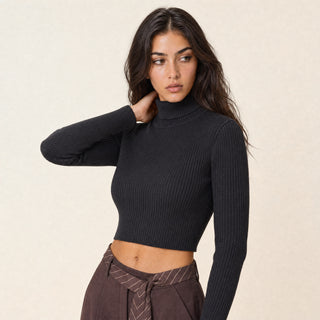 Playera Cropped Cuello Alto para Mujer Forever 21 #color_negro
