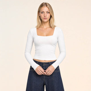 Playera Crop Cuello Cuadrado para Mujer Forever 21 #color_blanco