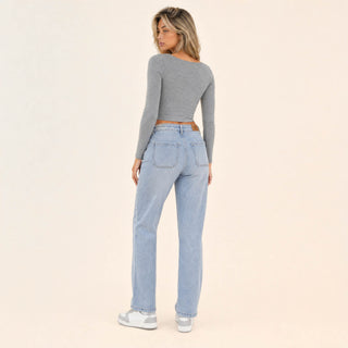 Playera Crop Cuello Cuadrado para Mujer Forever 21 #color_gris-jaspeado