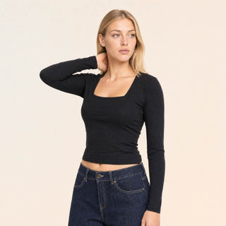 Playera Crop Cuello Cuadrado para Mujer Forever 21 #color_negro