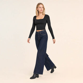 Playera Crop Cuello Cuadrado para Mujer Forever 21 #color_negro