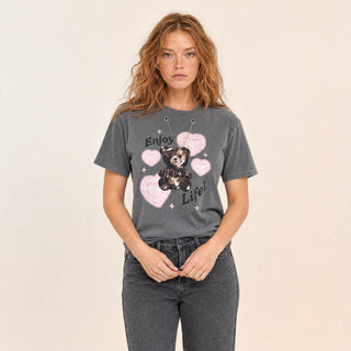 Playera Crop con Estampado para Mujer Forever 21 #color_negro
