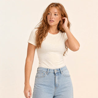 Playera Slim de Manga Corta para Mujer Forever 21 #color_hueso