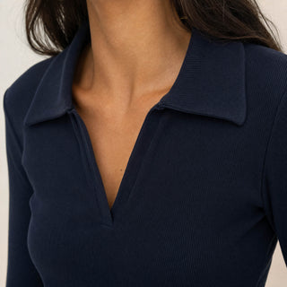 Playera Crop con Cuello Polo para Mujer Forever 21 #color_azul-marino