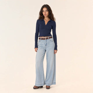 Playera Crop con Cuello Polo para Mujer Forever 21 #color_azul-marino