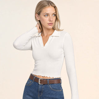 Playera Crop con Cuello Polo para Mujer Forever 21 #color_blanco