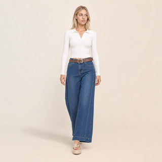 Playera Crop con Cuello Polo para Mujer Forever 21 #color_blanco