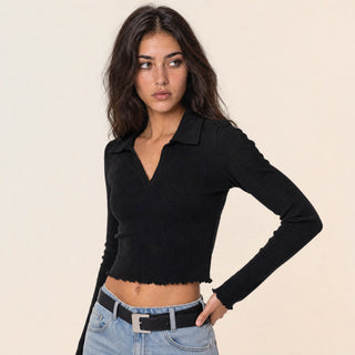 Playera Crop con Cuello Polo para Mujer Forever 21 #color_negro